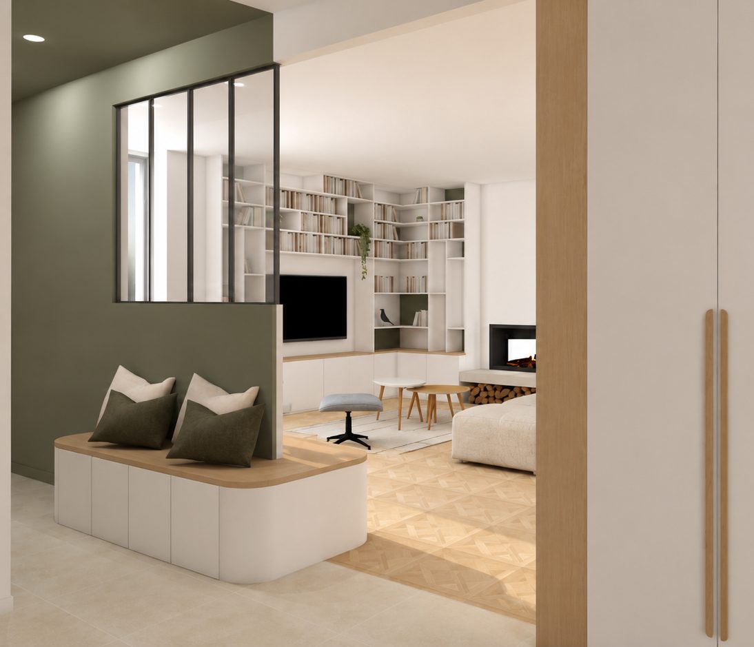 Aménagement d'un appartement lyonnais, séjour ouvert