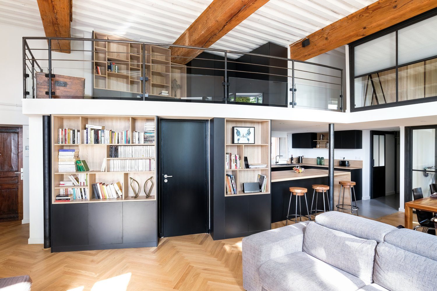Parquet en point de Hongrie dans un salon à Lyon