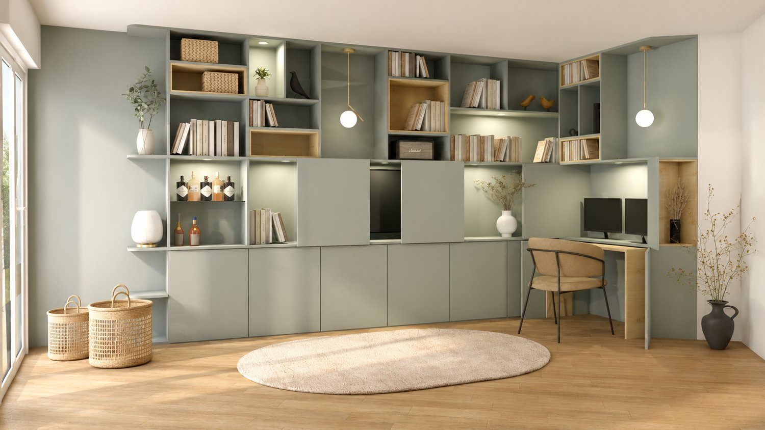 Bureau-étagère intégré dans un salon à Lyon