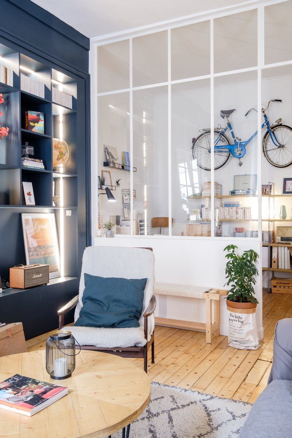 Coin TV et niches d'une bibliothèque sur-mesure à Lyon